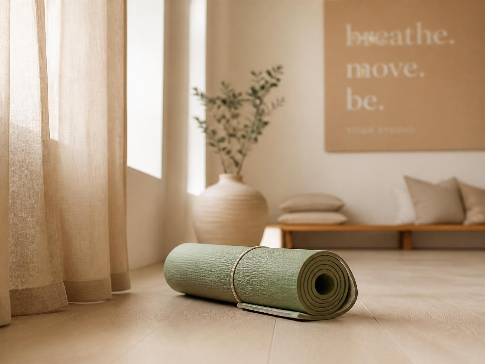 Calm yoga space with a sage mat and soft natural light at Core Essence Movement
